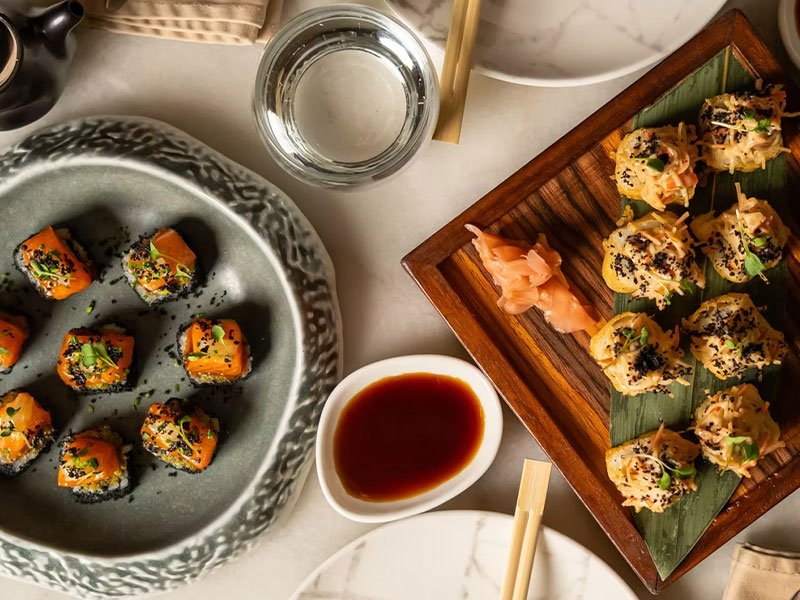 Elegant fine dining restaurant interior with guests enjoying dinner