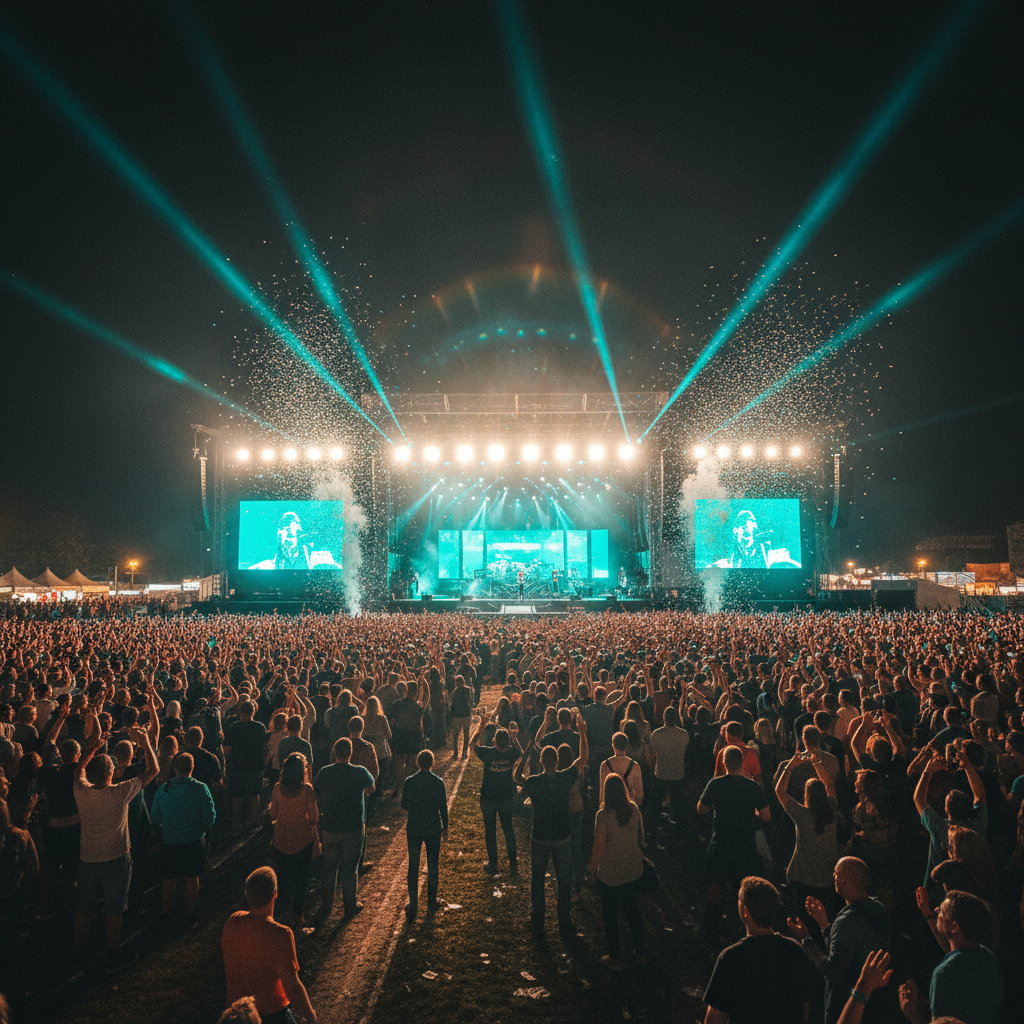 Large-scale outdoor festival with stage and crowd