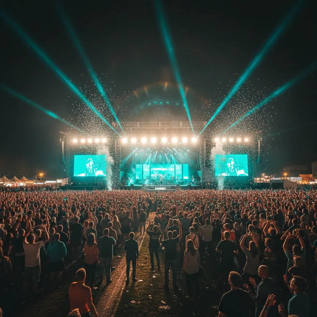 Large-scale outdoor festival with stage and crowd